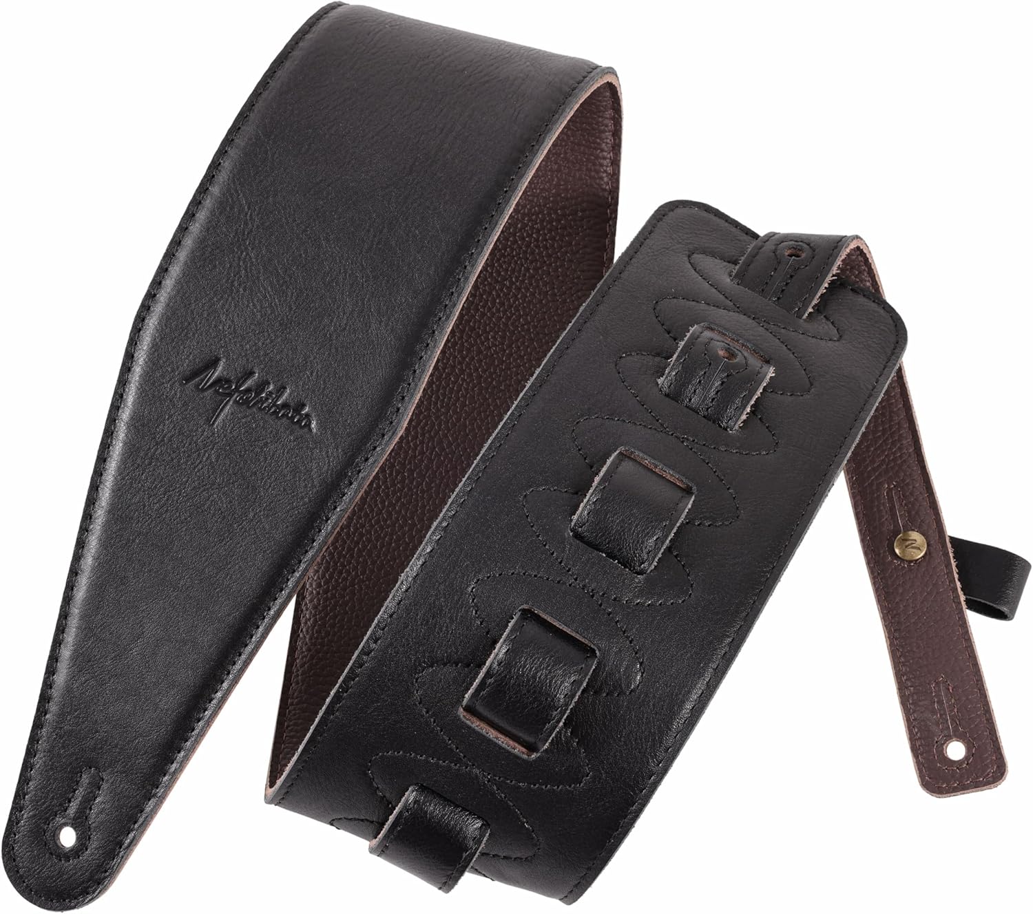 Nefelibata 3.8" Wide Guitar Strap, Full Grain Italian Leather Adjustable Guitar Straps with Foam Padding for Bass, Electric, and Acoustic Guitars