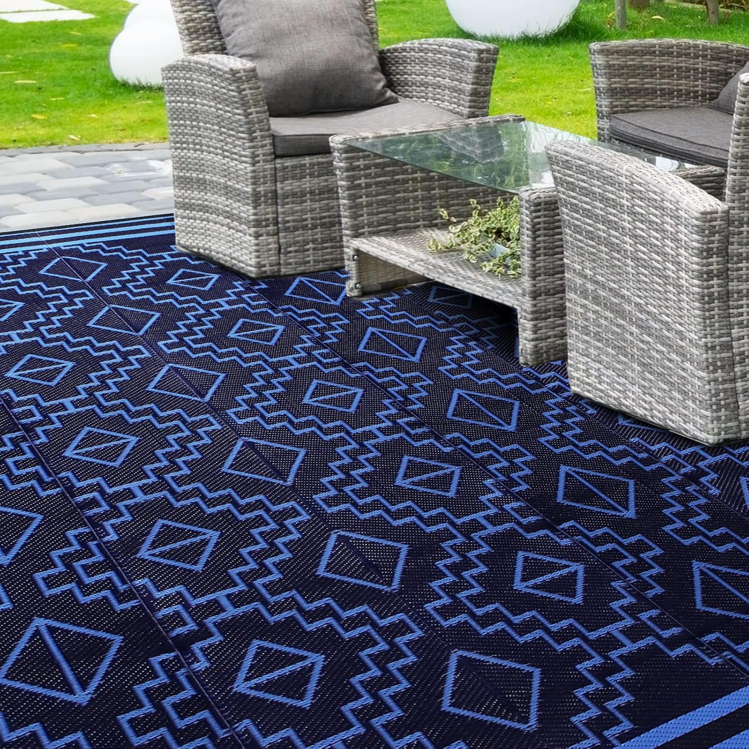 ROCYJULIN Waterproof Outdoor Rugs 5x8, Reversible Outdoor