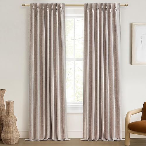 Miniatura 7 de Cortinas de lino texturizado 100% opacas estilo bohemio de 86 pulgadas de largo, juego de 2 paneles de cortinas para aislamiento térmico, con