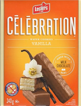 Leclerc Celebration Vanilla Wafer Cookies Made with Real Milk Chocolate 240g {imported from Canada}
