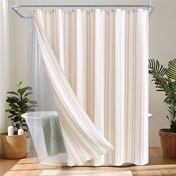 ORTIGIA 3 in 1 Waterproof Shower Curtain PEVA Liner Set 72x72 Inch,Tan