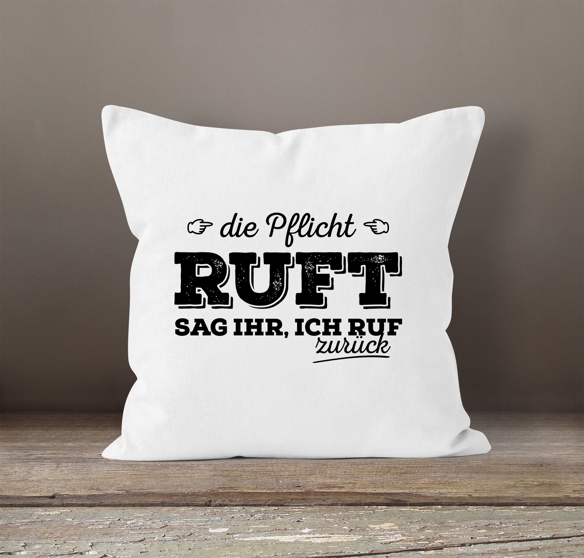 Federe Per Cuscino 40x40 Cm Moon Works Con Scritta 'Die Pflicht Ruft. Sag Ihr Ich Rufe Zurück', Colore Blu Navy, 100% Cotone - 5