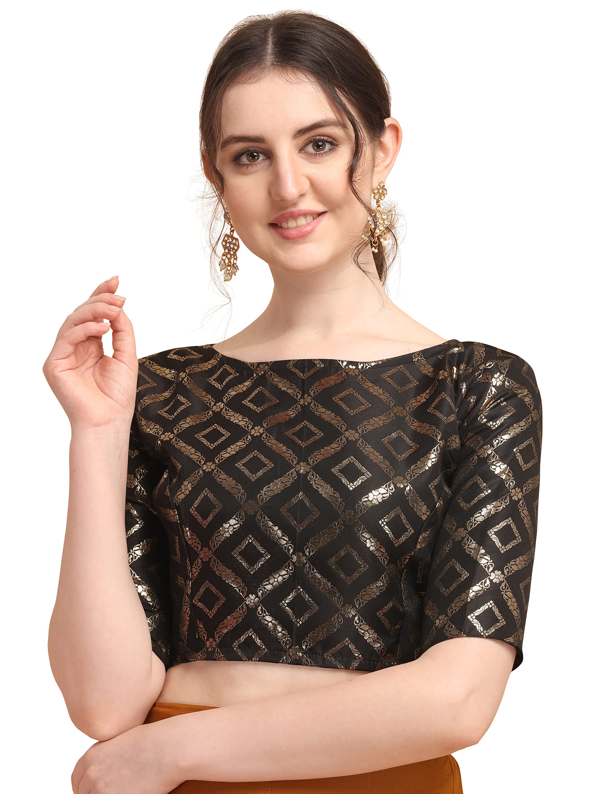 Oomph! Women's Art Silk Half Sleeve Blouse (Rbbl143M_Jet Black_M)