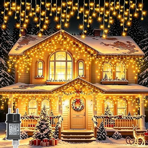 cshare Lichterkette Eisregen Außen, 20M 480er LEDs Warmweiß Lichterketten Eisregen Weihnachtsbeleuchtung Strom mit Timer,Wasserdicht Lichtervorhang für Balkon Haus Fenster Weihnach