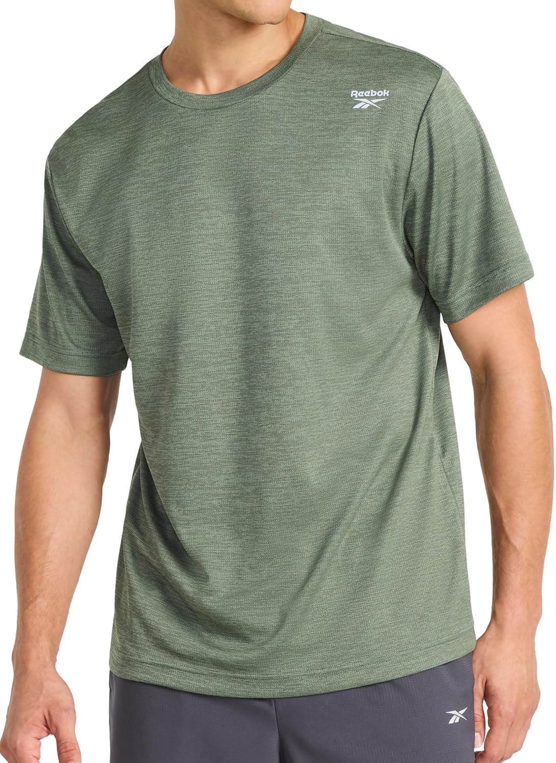 Reebok Mens Small Logo Short Sleeve Crewneck T-Shirt, Standard Fit, Breathable Lightweight Stretch Knit Fabric