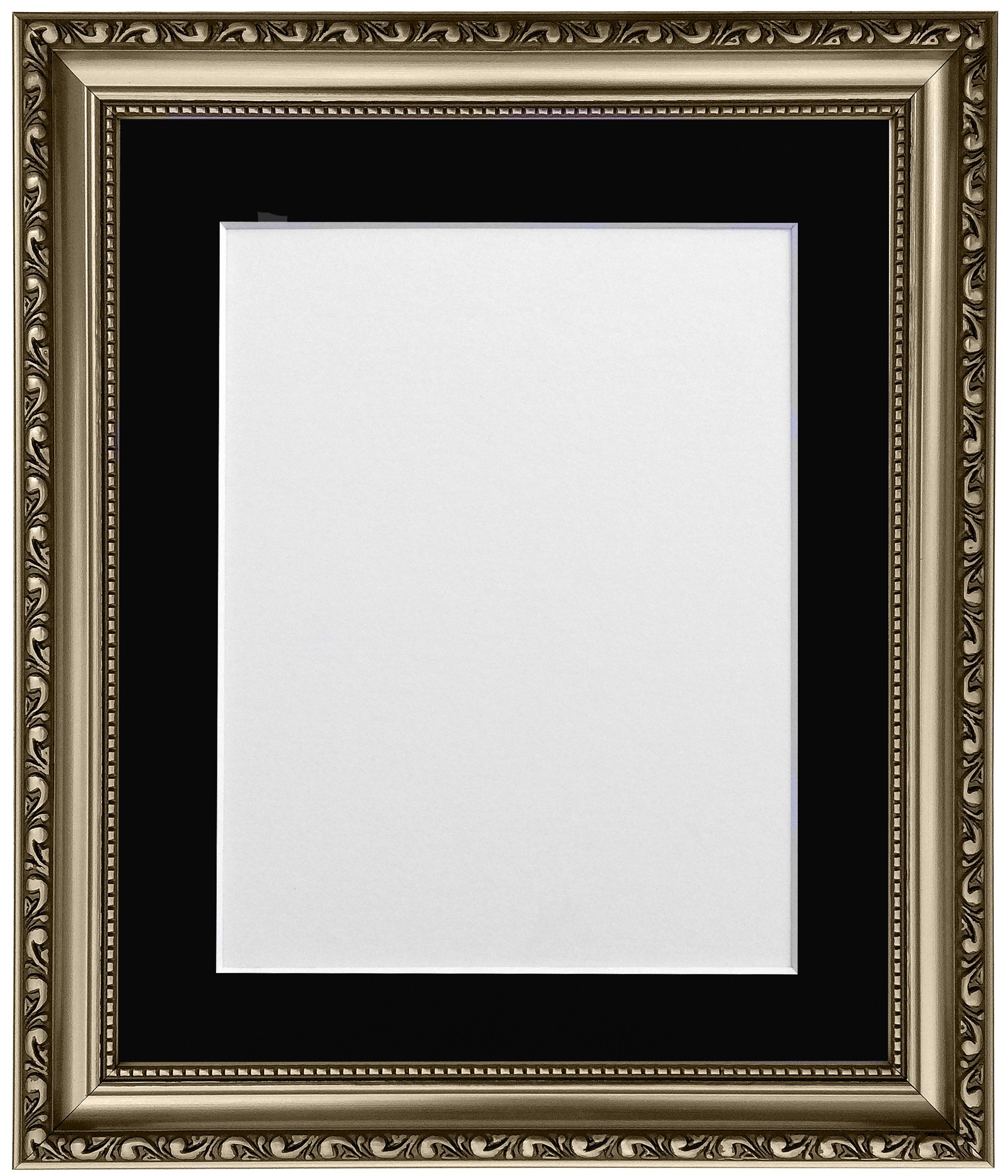 Shabby Chic Gunmetal Picture Photo Frame with Black Mount A2 For Image size A3 (Plastic Glass)