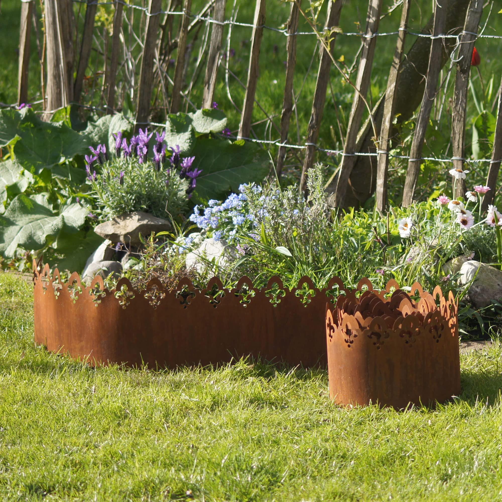 UNUS Giardino, prato e metallo, effetto decorativo, per aiuole, antiruggine, bordo letto, 21 x 500 cm, marrone