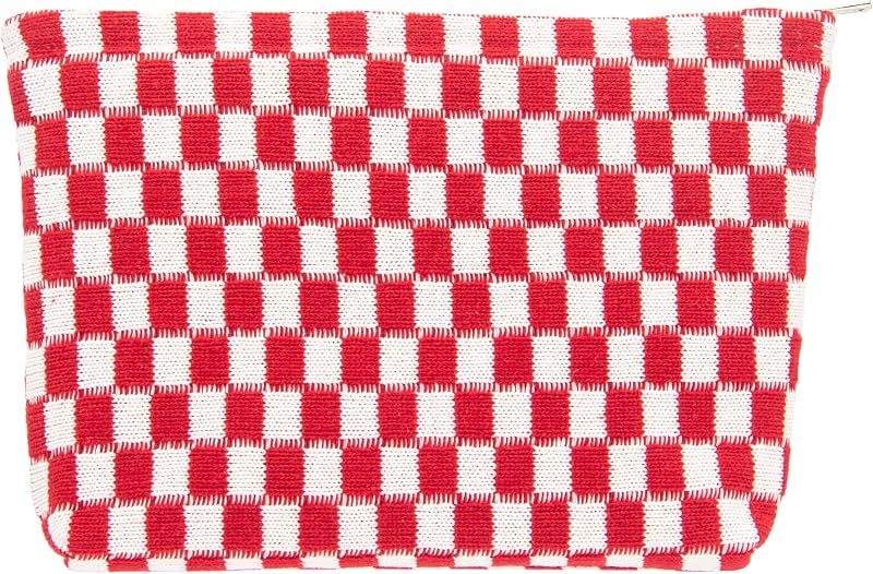 Necessaire de maquiagem xadrez PAZIMIIK Christmas Red com zíper, 1 unidade