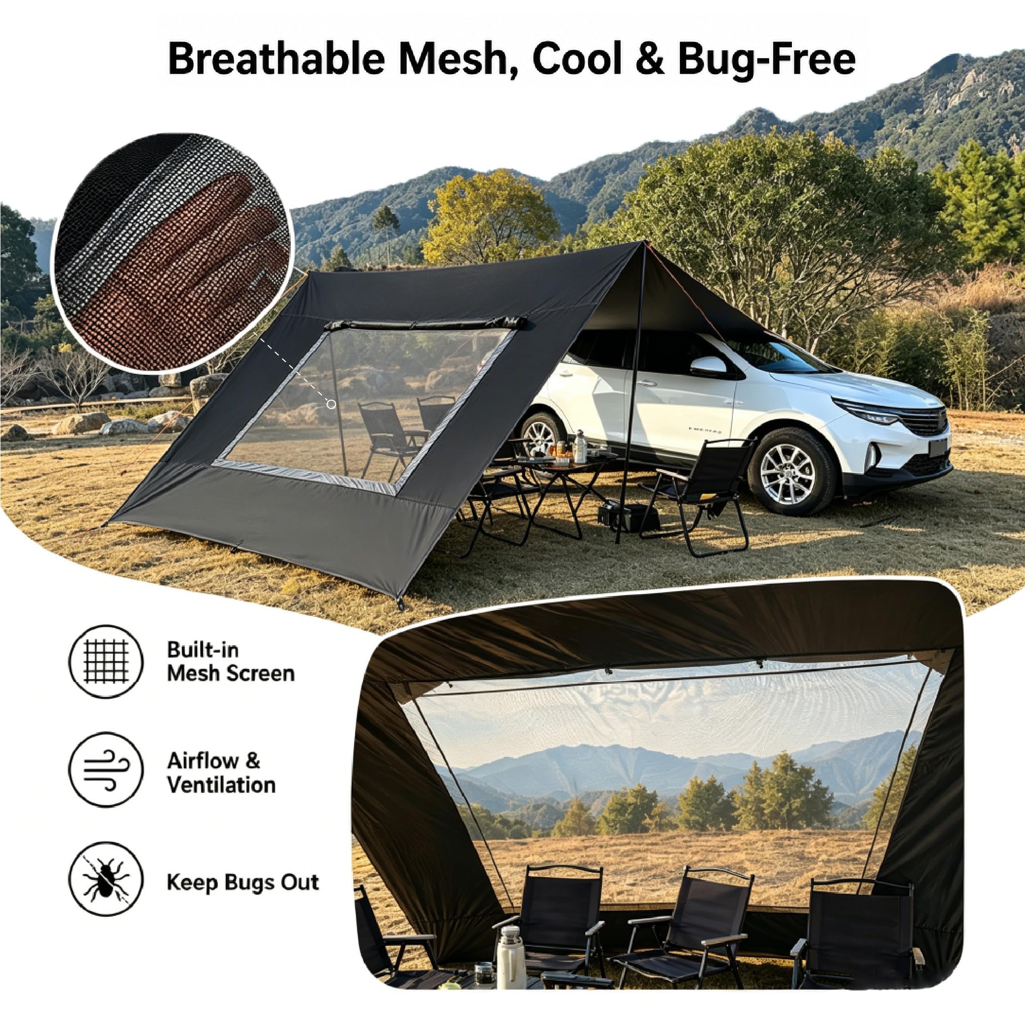 Tendalino Auto per Volvo V90 Cross Country 2016-2020, Tenda da Campeggio per SUV con Tessuto Impermeabile UV, Montaggio Rapido Ventilato per Viaggi,A-Black