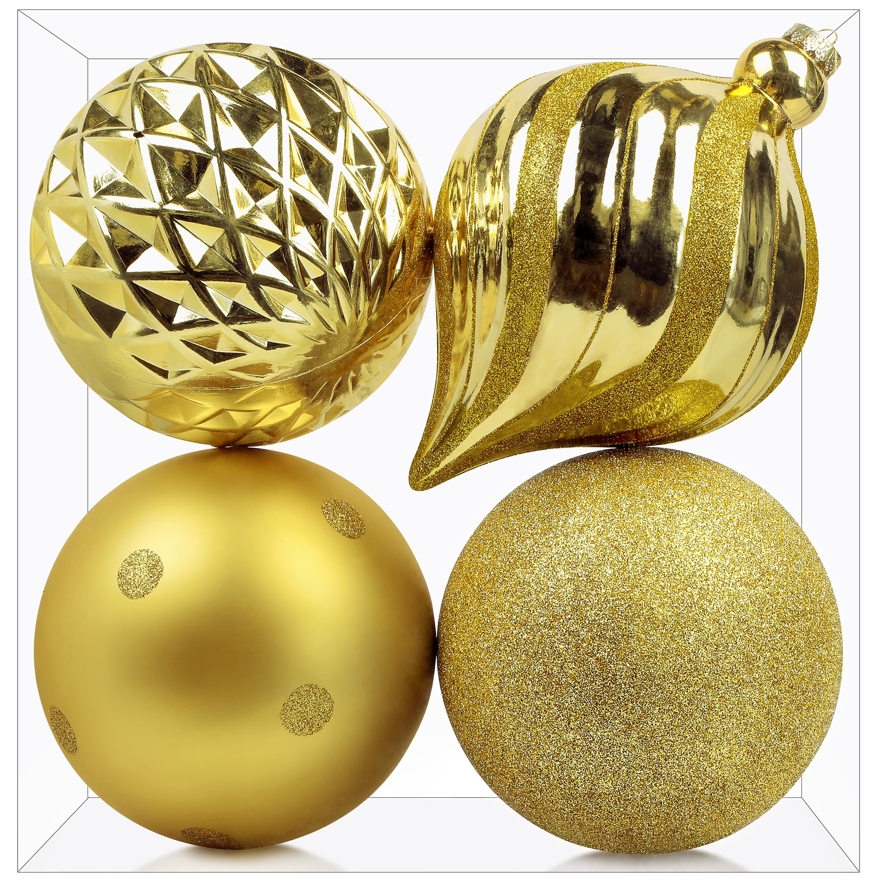 SHareconn Lot de 4 grandes boules de Noël à suspendre, 150 mm, boules décoratives en plastique incassable pour sapin de Noël, fête, mariage, doré