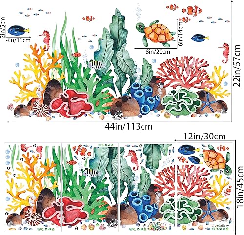 Miniatura 17 de Adhesivo creativo extraíble 3D bajo el mar para pared, diseño de hierba de coral, vida oceánica, despegar y pegar, decoración de pared de peces
