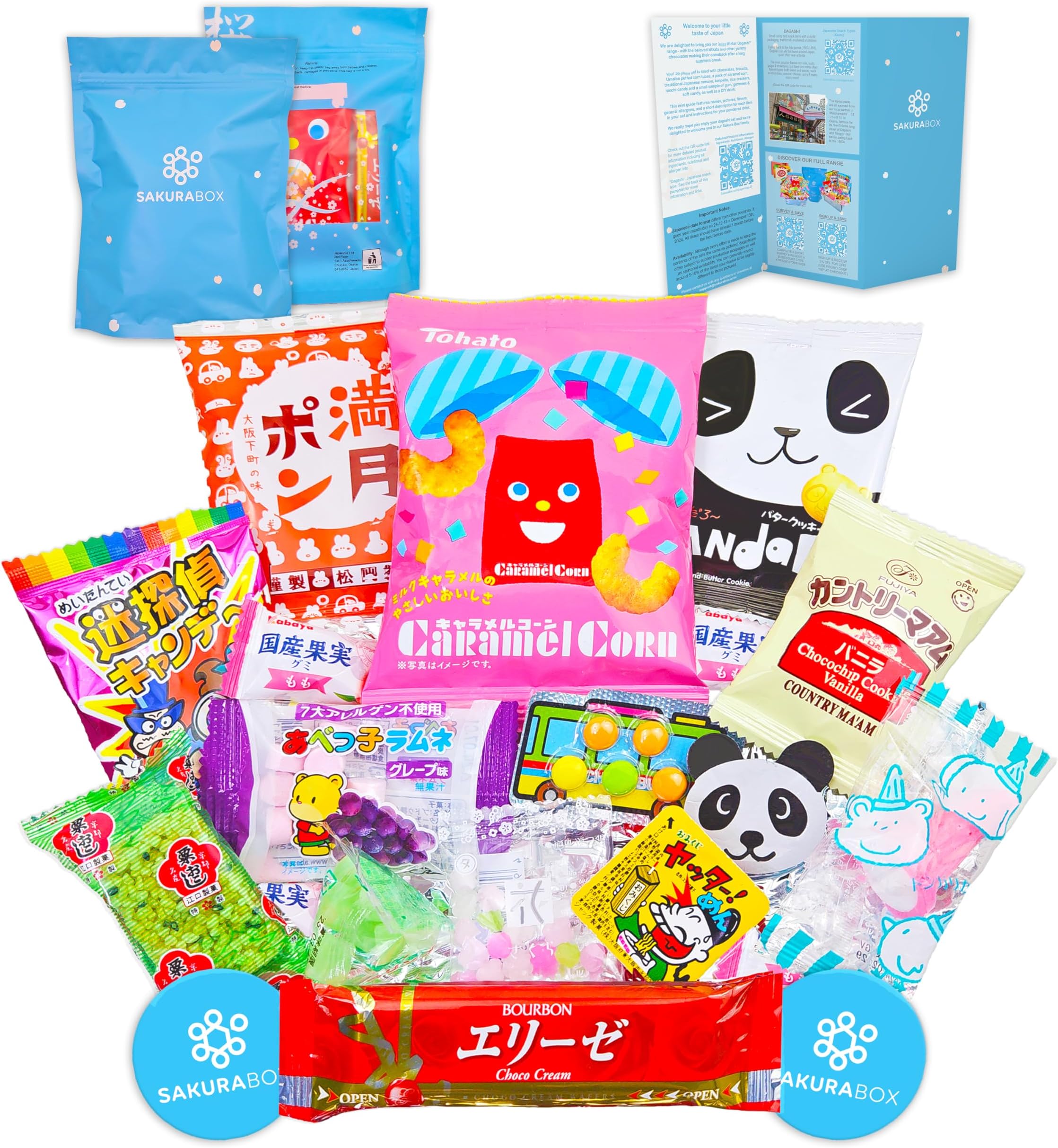 Sakura Box Japanese Snacks & Candy, 15 Pieces Dagashi Assortment Gift Bag Japan Sweets