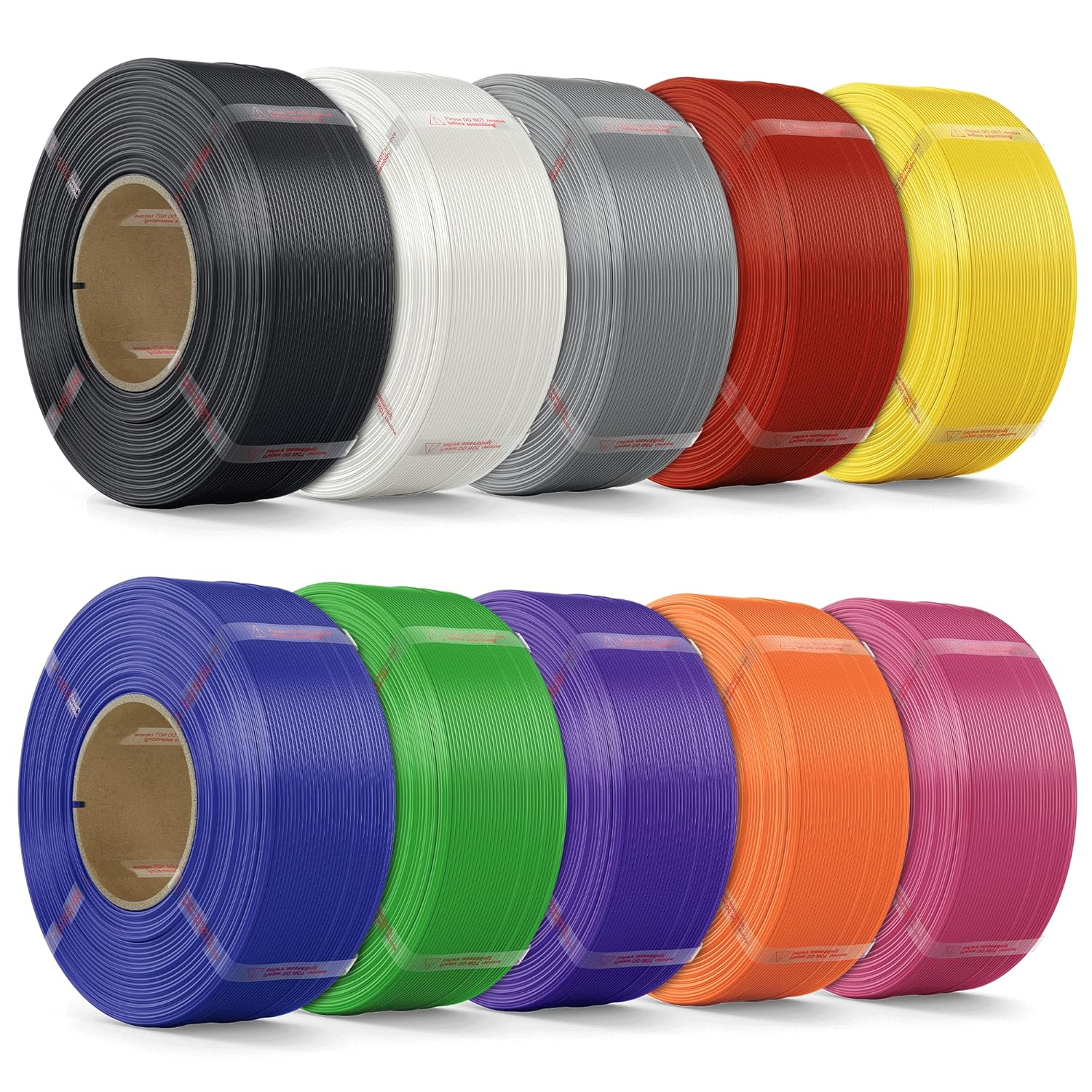 PLA Filament 1.75mm PLA 3D Printer Filament(Refill),10kg Refill for Reusable Spools(22lbs), Black+White+Ash Grey+Red+Yellow+Dark Blue+Green+Purple+Orange+Pink Pla Refill,10kg