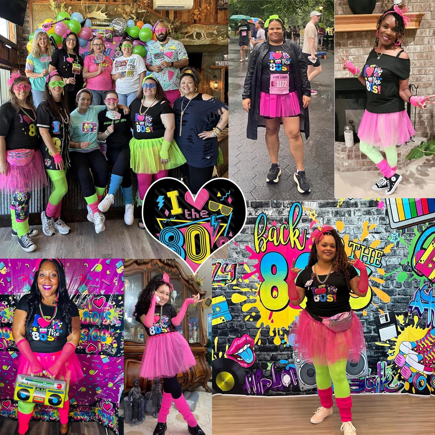 80s Outfit Women Costume Accessories Set T Shirt Shorts Tutu Skirt Neno Party Leg Warmers Headband - Image 3