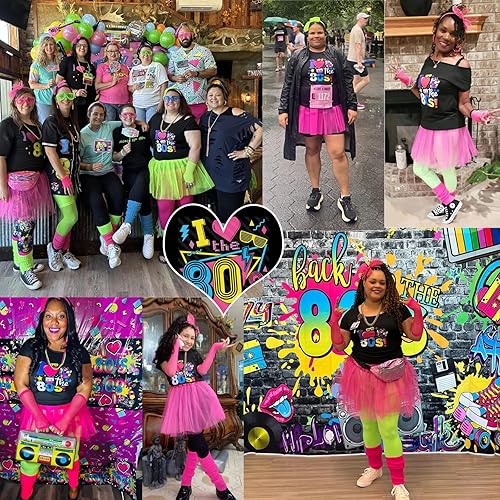 Miniatura 3 de Conjunto de accesorios de disfraz de los años 80 para mujer, camiseta, pantalones cortos, falda tutú, calentadores de piernas para fiesta Neno