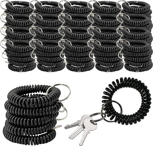 Llavero en espiral, pulsera elástica en espiral para gimnasio, piscina, resorte, espiral, llavero negro (2550100 unidades), Negro -, Sencillo