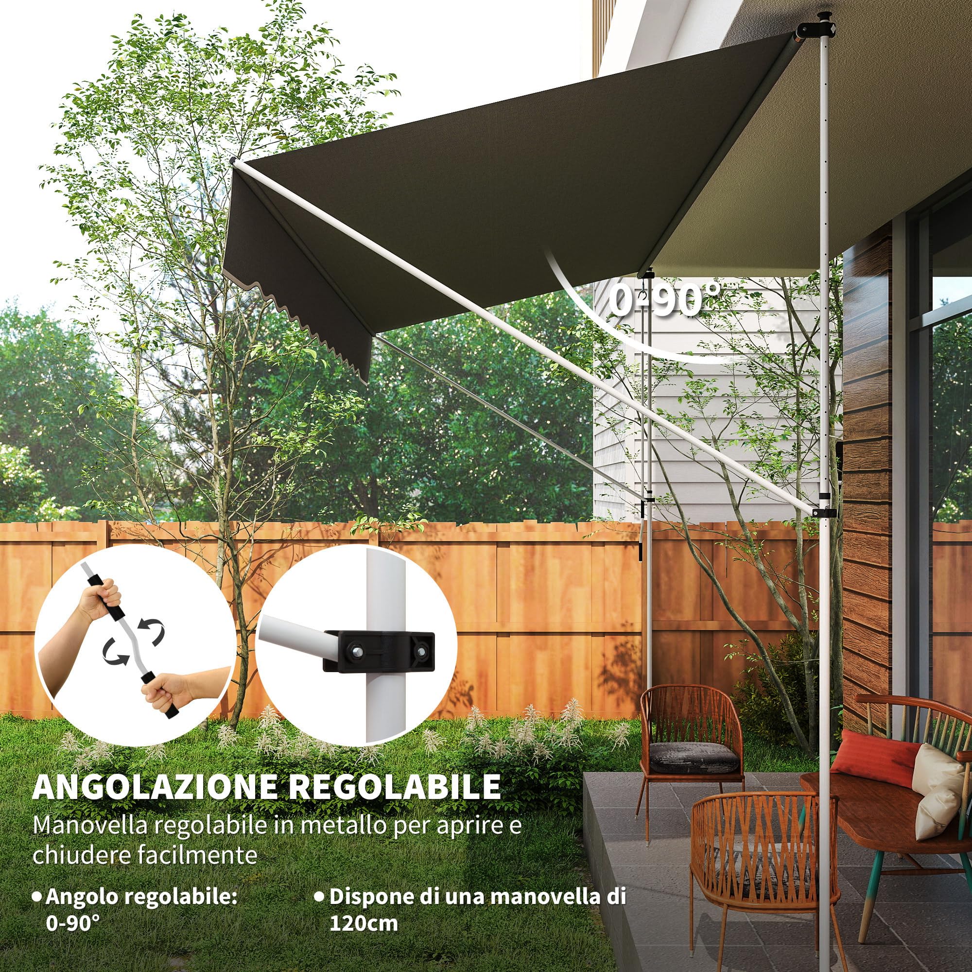 Outsunny Tenda da Sole Esterno 4x1.2m Braccio Avvolgibile Inclinazione Regolabile 0-90° Alluminio Grigio Scuro