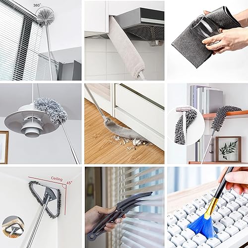Miniatura 5 de Duster Kit de suministros de limpieza para el hogar, 16 piezas, plumero de plumas de microfibra, poste de extensión de 100 pulgadas, reutilizable,