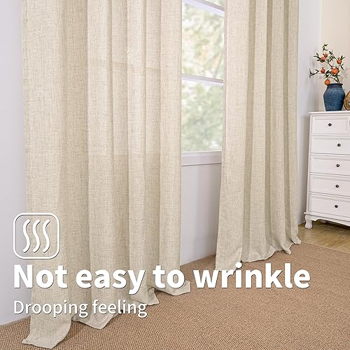 Miniatura 8 de BGment Cortinas de lino sintético natural de 84 pulgadas de largo para sala de estar, juego de 2 paneles, cortinas de arpillera con textura de