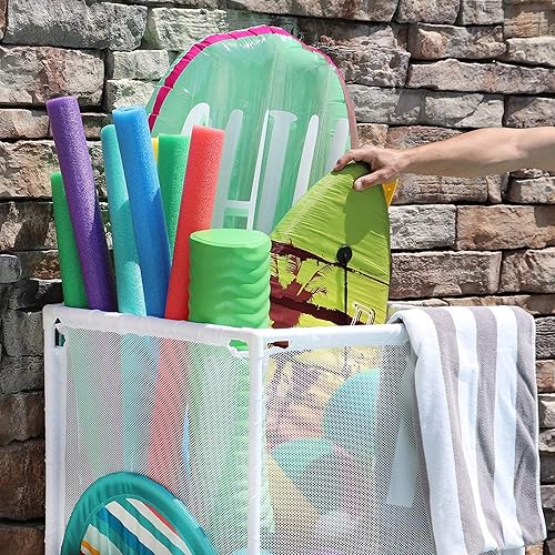 Miniatura 7 de Cubo organizador de almacenamiento con ruedas para piscina, mediano, (25.4 pulgadas de ancho x 25.4 pulgadas de largo x 40 pulgadas de alto), color