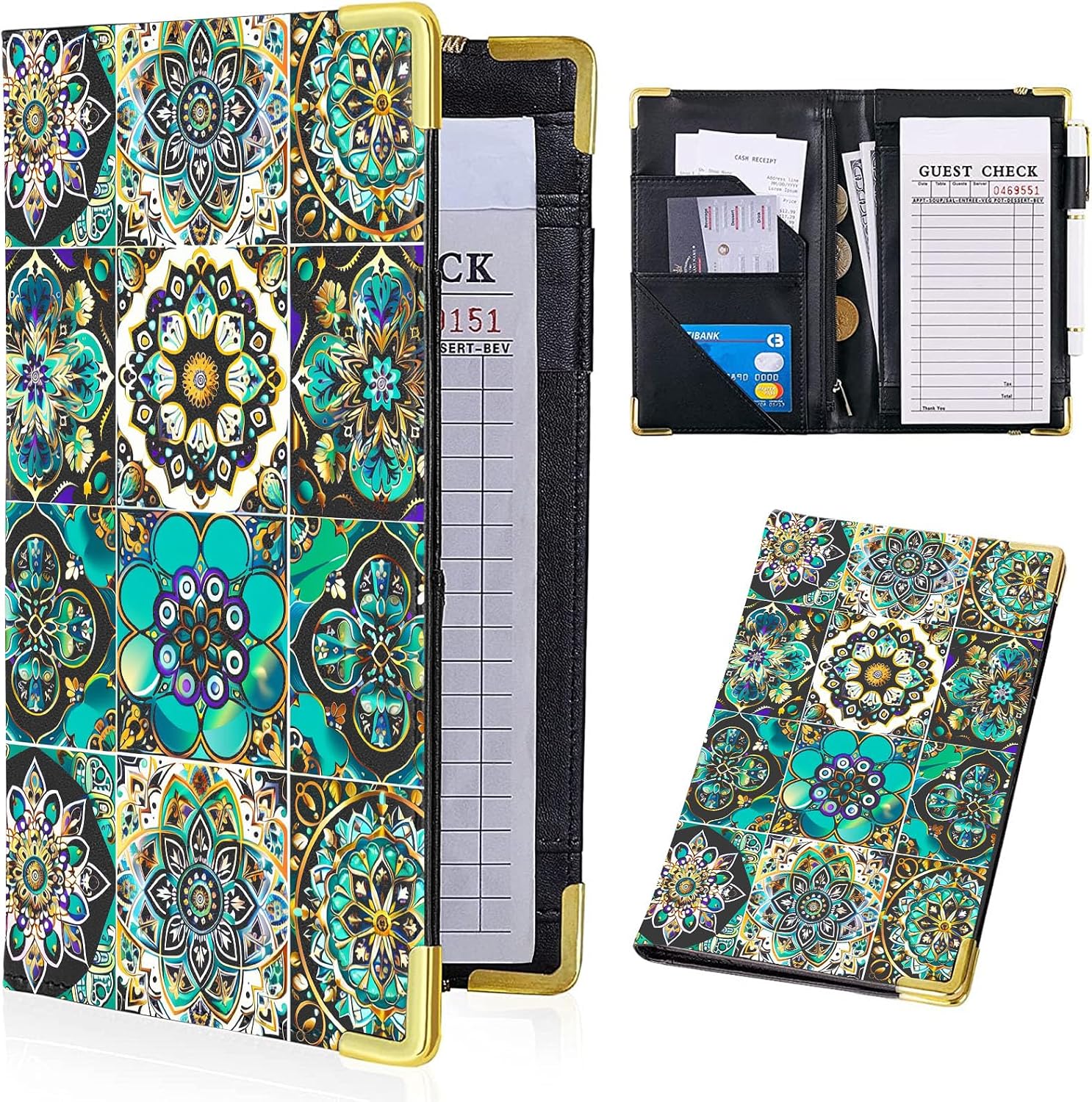 TUMOVO Fish Collection Server Book Underwater Sea Life High Volume Waiter Books for Bartender Goldfish Leather Wallet Server Booklet Fit Apron Gift(White), 5''Wx8''H (Sevice Book-19-24)