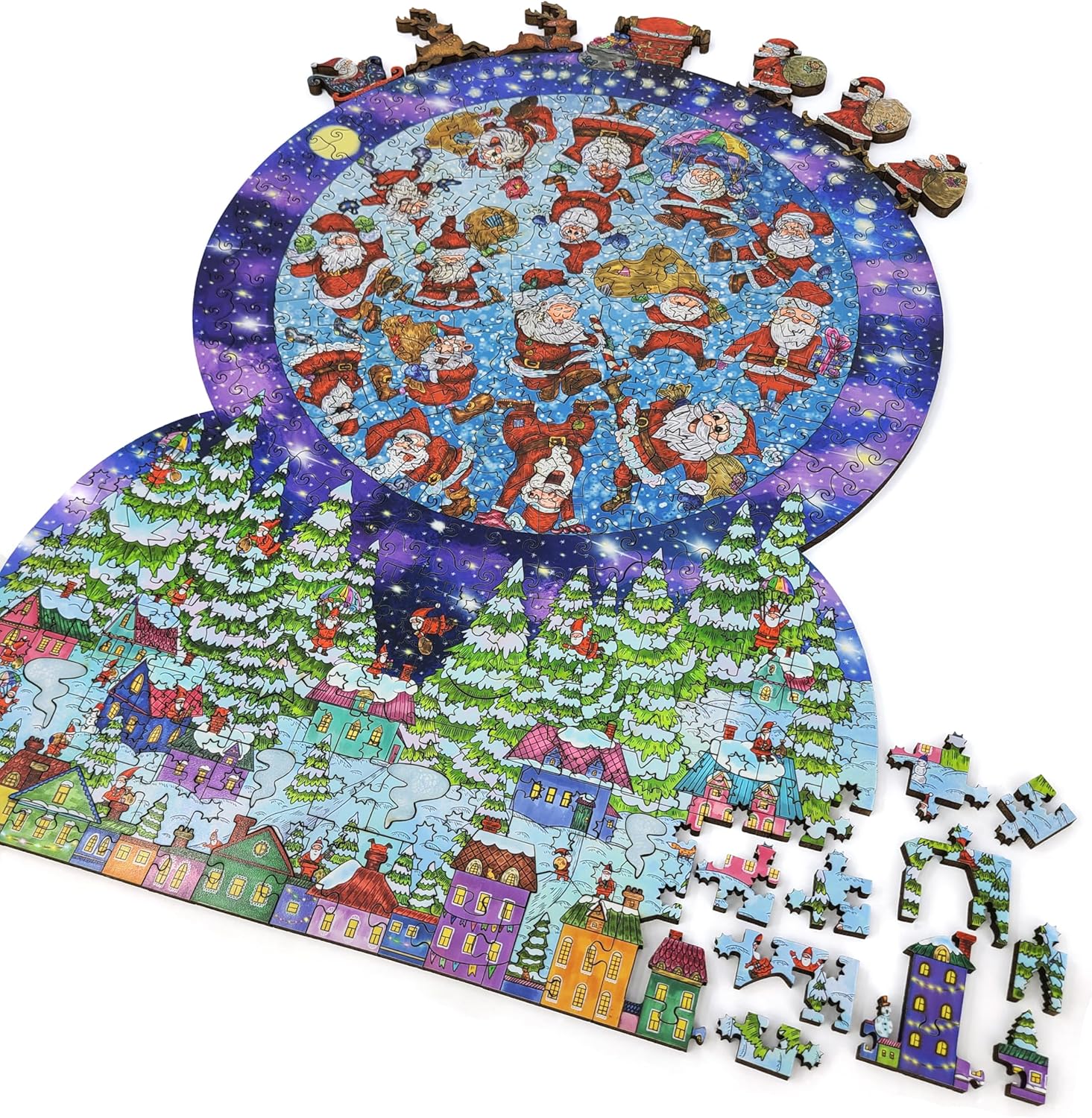 Wooden Jigsаw Puzzle for Adults - Uniquely Shaped Pieces - Made in The USA by FoxSmartBox - 340 Pieces - Santa Snow Globe