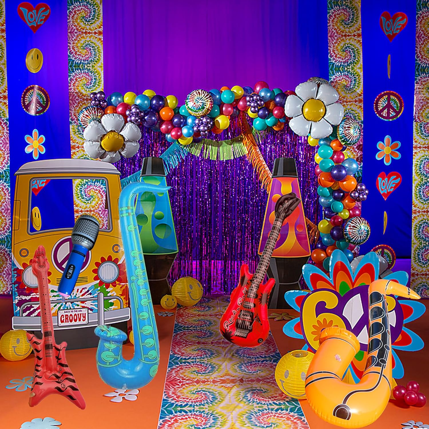 Inflatable Toys Musical Instrument Balloon - 8 Pieces Musical Party Decor Inflatable Guitar Bass Saxophone Microphone Balloon Inflatable Music Toy Set for Kids Adults Concert 70s 80s Rock Party Decor 7