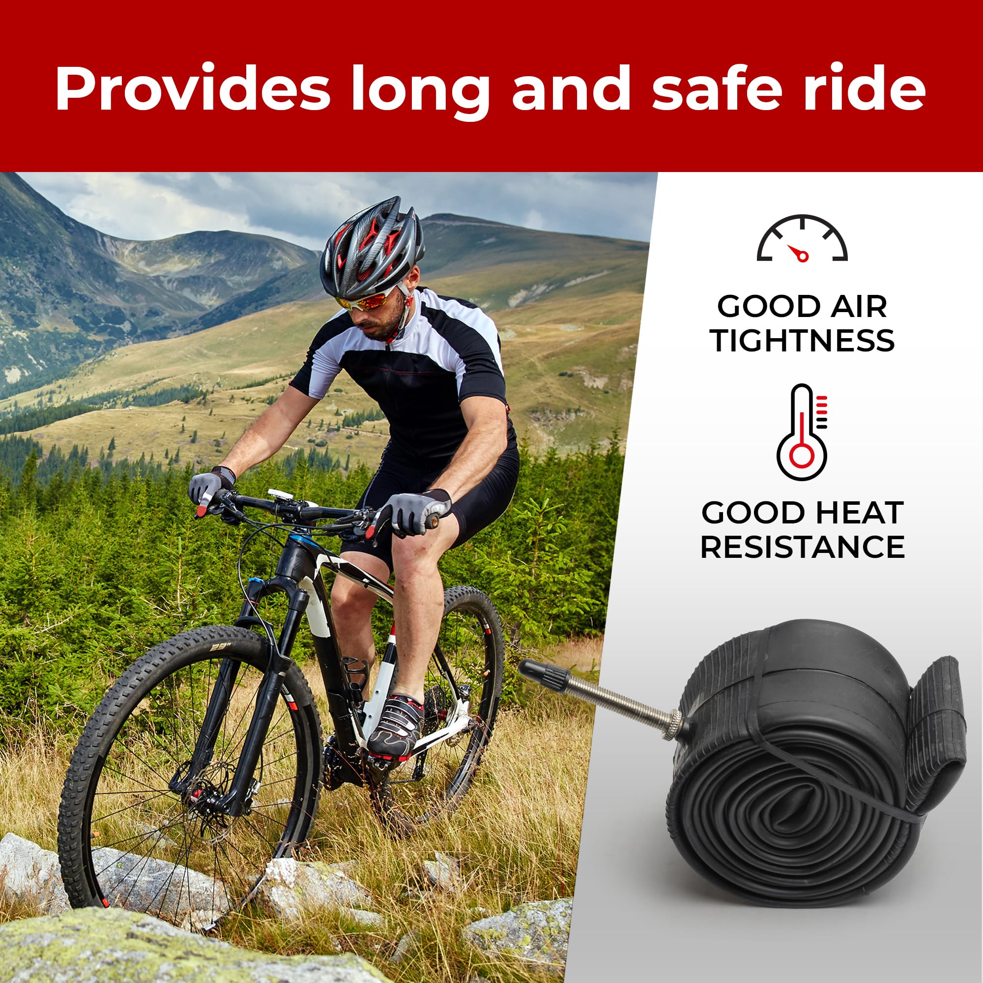 Fincci Fahrradschlauch 27,5 Zoll 2er Pack | Für MTB & E-Bike | 48mm Presta Ventil | Butyl Material | 1,95-2,125 Zoll