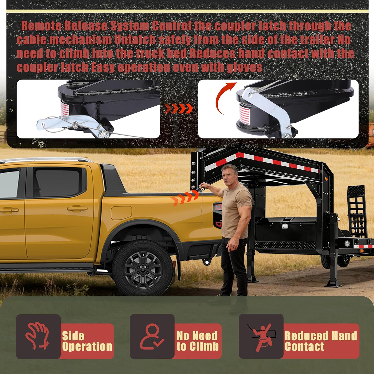 30K Adjustable 8" Offset Gooseneck Trailer Coupler with Remote Release Handle, 2-5/16" Ball, Heavy Duty Round Tube Coupler with Reinforced Gusset for Livestock, Horse & Equipment Trailers