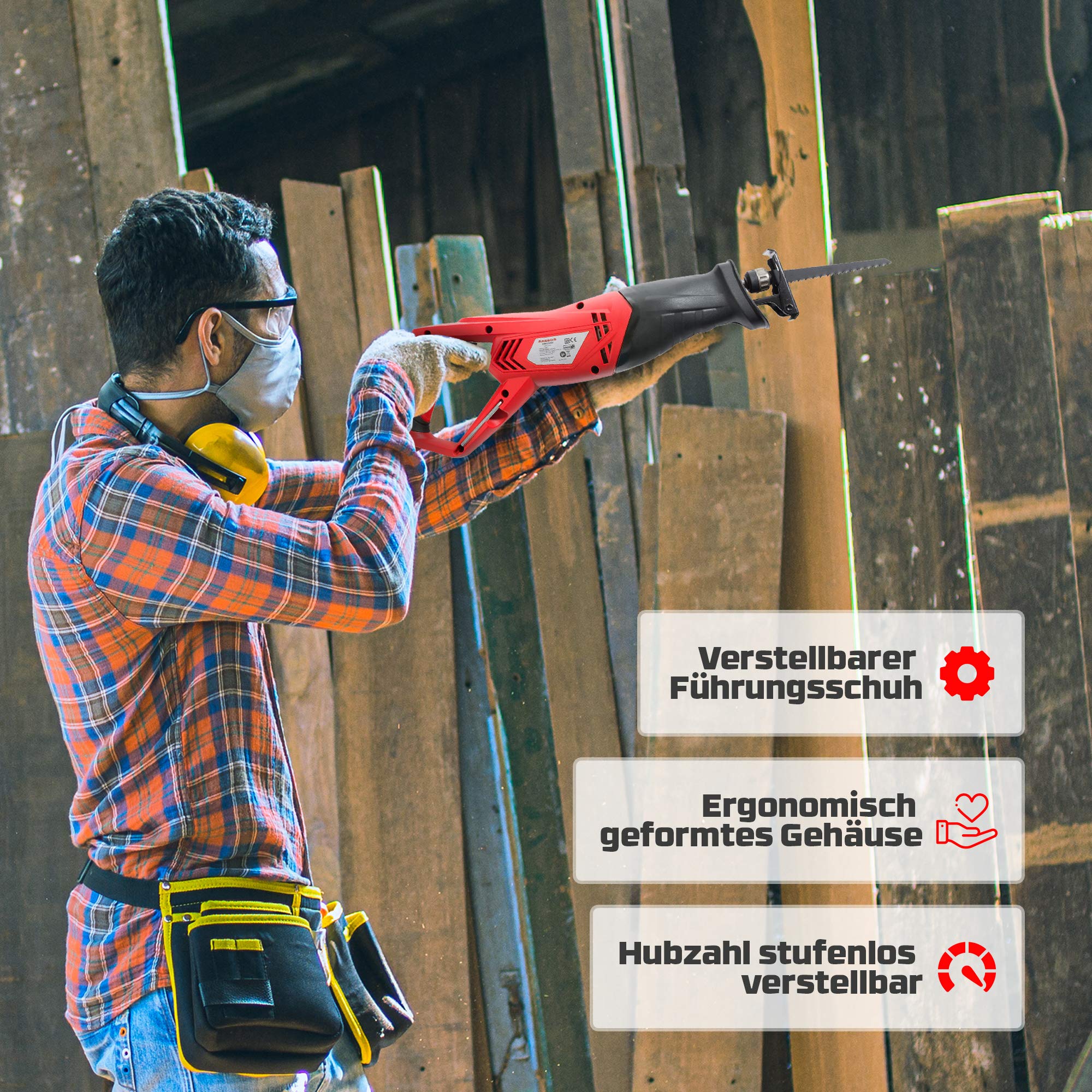 Arebos Pilarka szablasta 750 W | pilarka uniwersalna | regulowana stopa pilarki | beznarzędziowa wymiana brzeszczotu | w zestawie 2 brzeszczoty | 2700 obr.