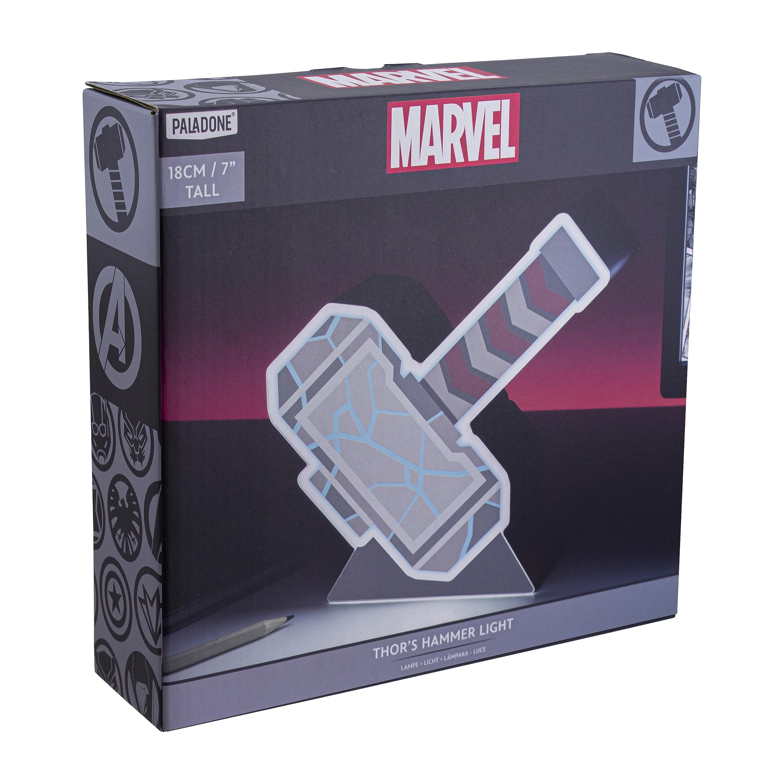 Paladone Marvel Official Licensed Thor's Hammer Accent Light, Superhero Box Icon, Avengers Character Lamp, 16.9 inches Light