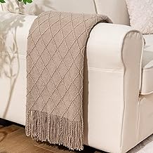 BATTILO HOME Knitted Throw Blanket Diamond Pattern Decorative Indoor Outdoor Throws for Sofa Couch Chair Home Decor (50"x60", Beige)