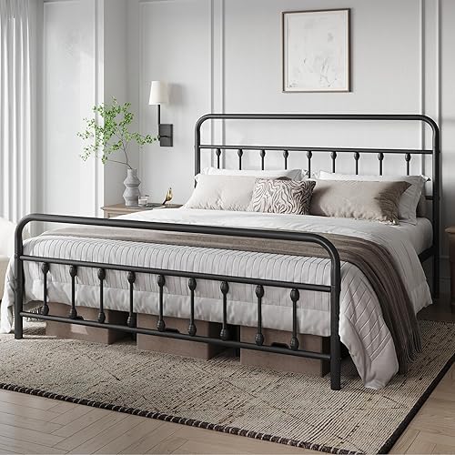 Miniatura 170 de YAHEETECH - Marco de cama de metal clásico con estructura de hierro y estilo victoriano, cabecero y pie, espacio debajo de la cama, no necesita base