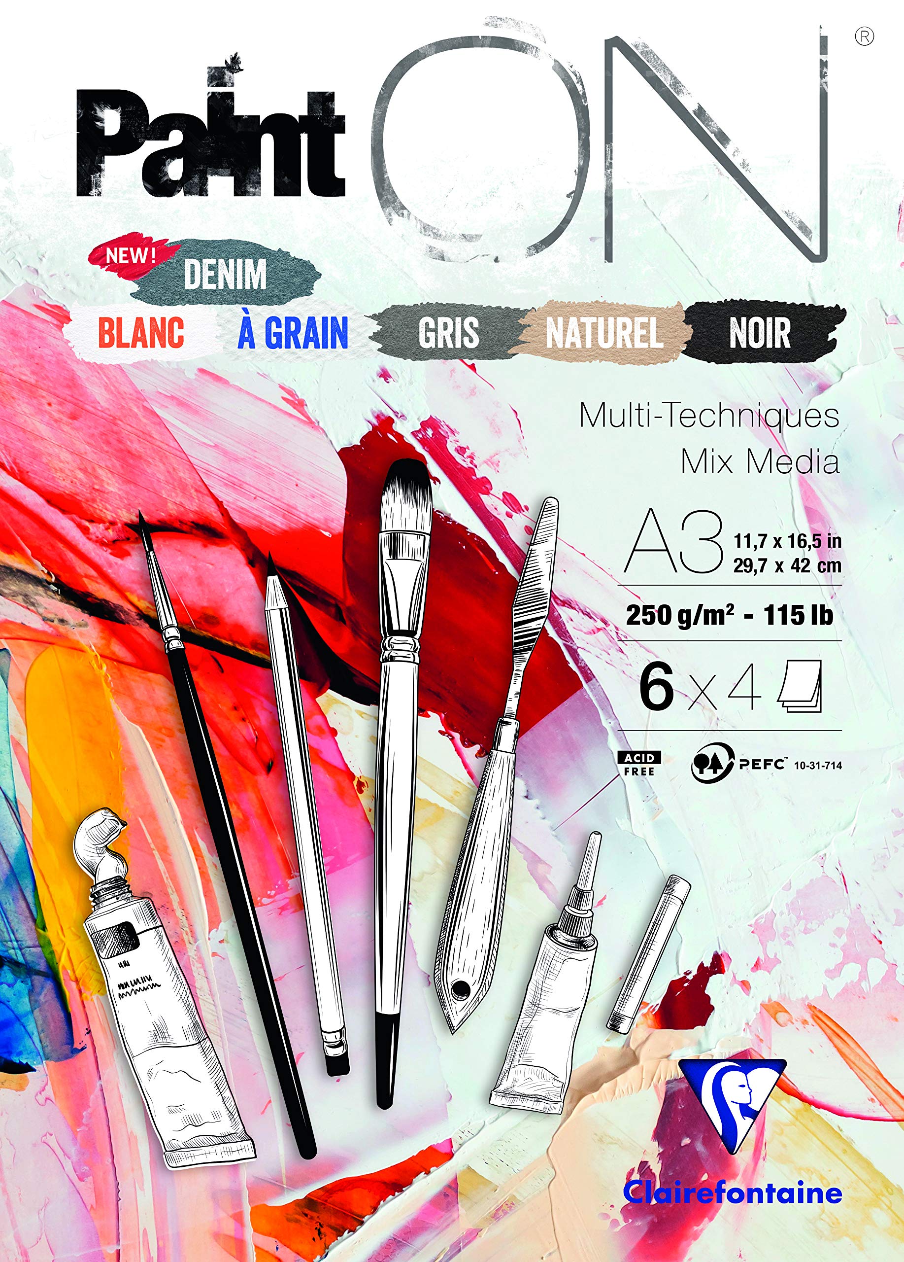 Clairefontaine 975411C - Zeichenblock PaintOn mit 24 Blatt 29,7x42 cm 250g sortierte Farben