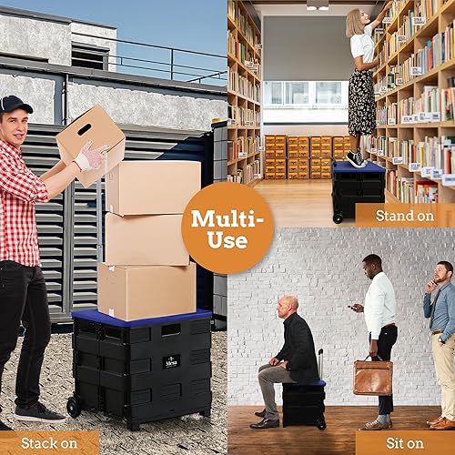 Miniatura 5 de Inspired Living - Carrito utilitario Pack-N-Roll, plegable, ultrafino, 2 ruedas, tapa asiento, hasta 250 libras, mango telescópico, fuerte, para