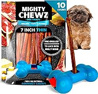 Vista 11 de Palitos de carne de 7 pulgadas de grosor (paquete de 10) con dispositivo de seguridad Bully Stick, sin asfixia, palitos de Pizzle totalmente