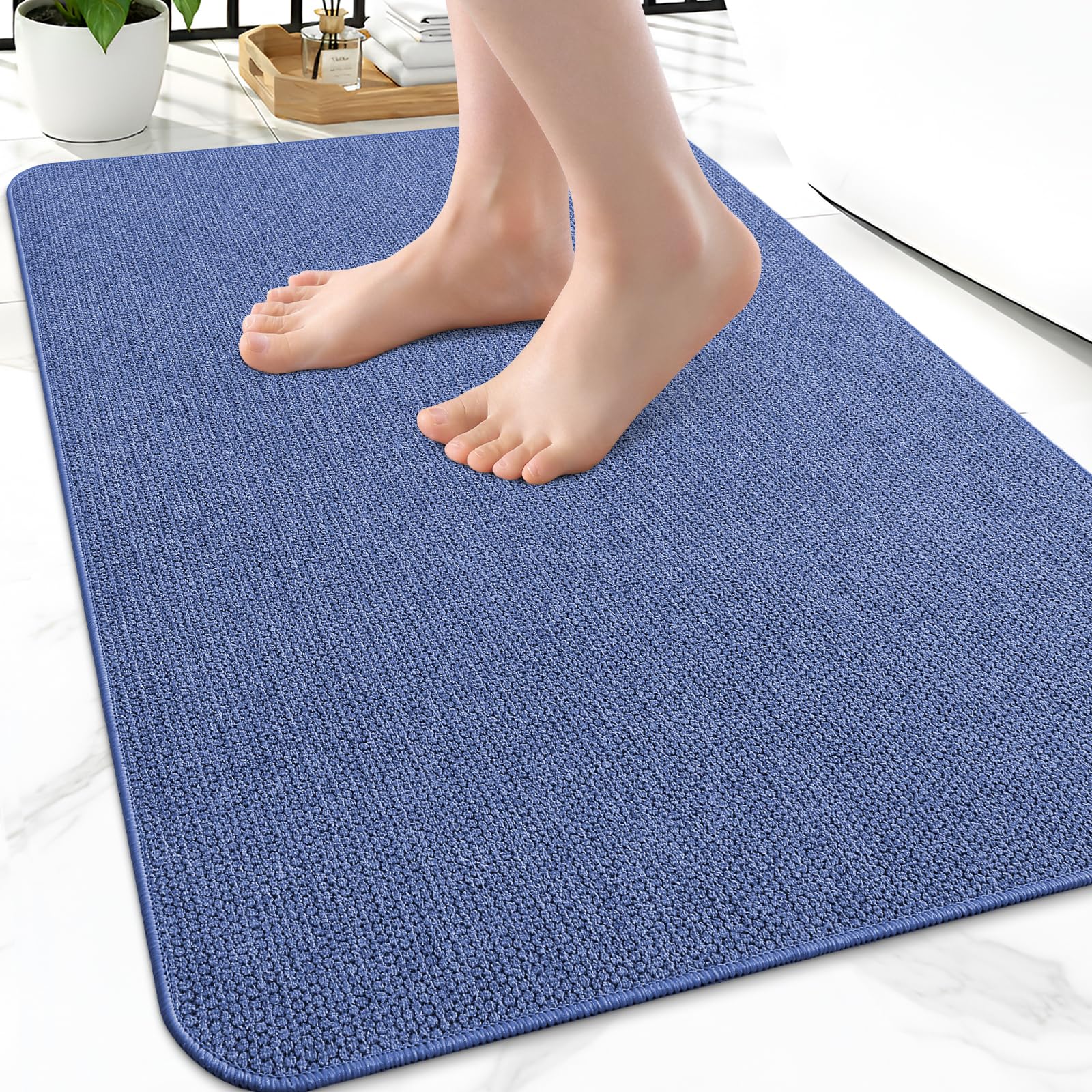 Smiry Ultra Thin Bath Mat 24X16, Non Slip Rubber Washable Bathroom Rugs