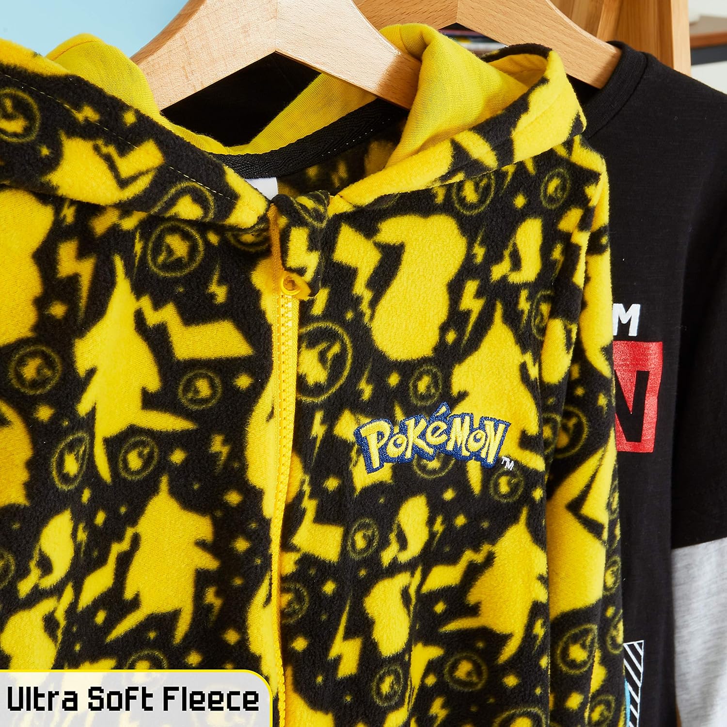 Pokemon One Piece Pajama for Boys and Girls, Pikachu One Piece Kids Sleepsuit (Black/Yellow, 13-14 Years)