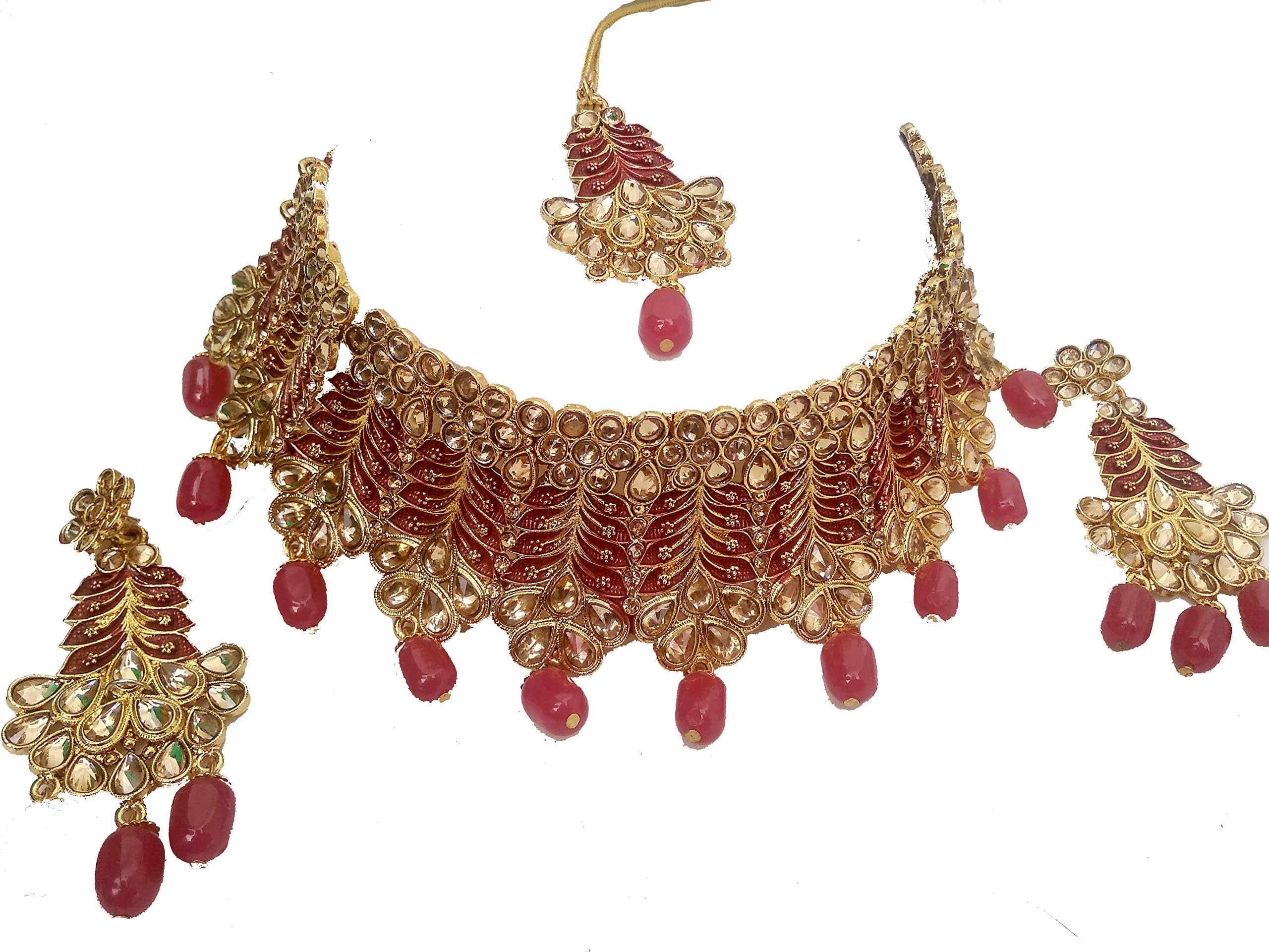 Indian Fashion Jewellery Golden Pearl Choker/Necklace Set with Earrings for Girl and Women