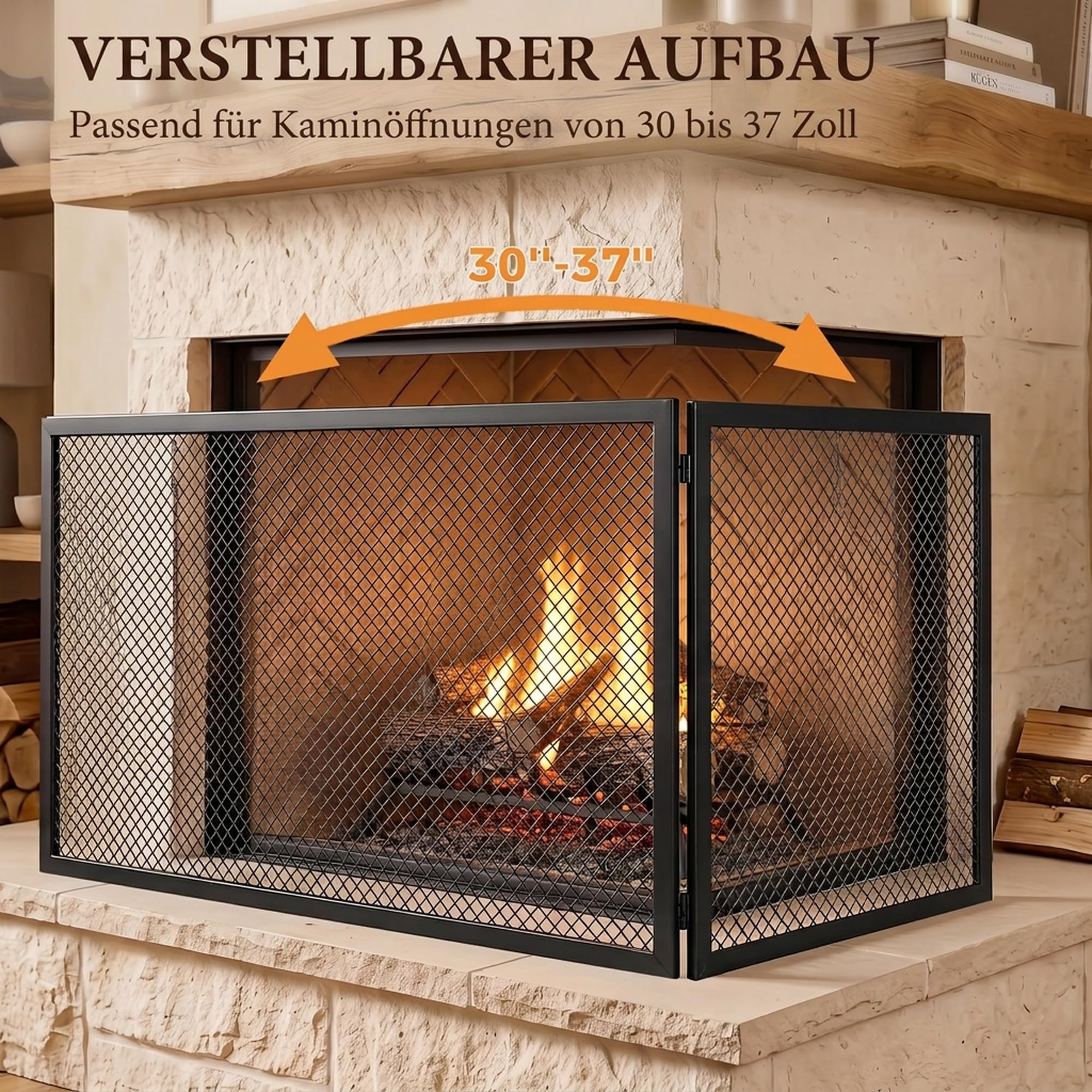 HOMCOM Kaminschutzgitter, Faltbarer Funkenschutz aus Metall, 141 x 50 cm