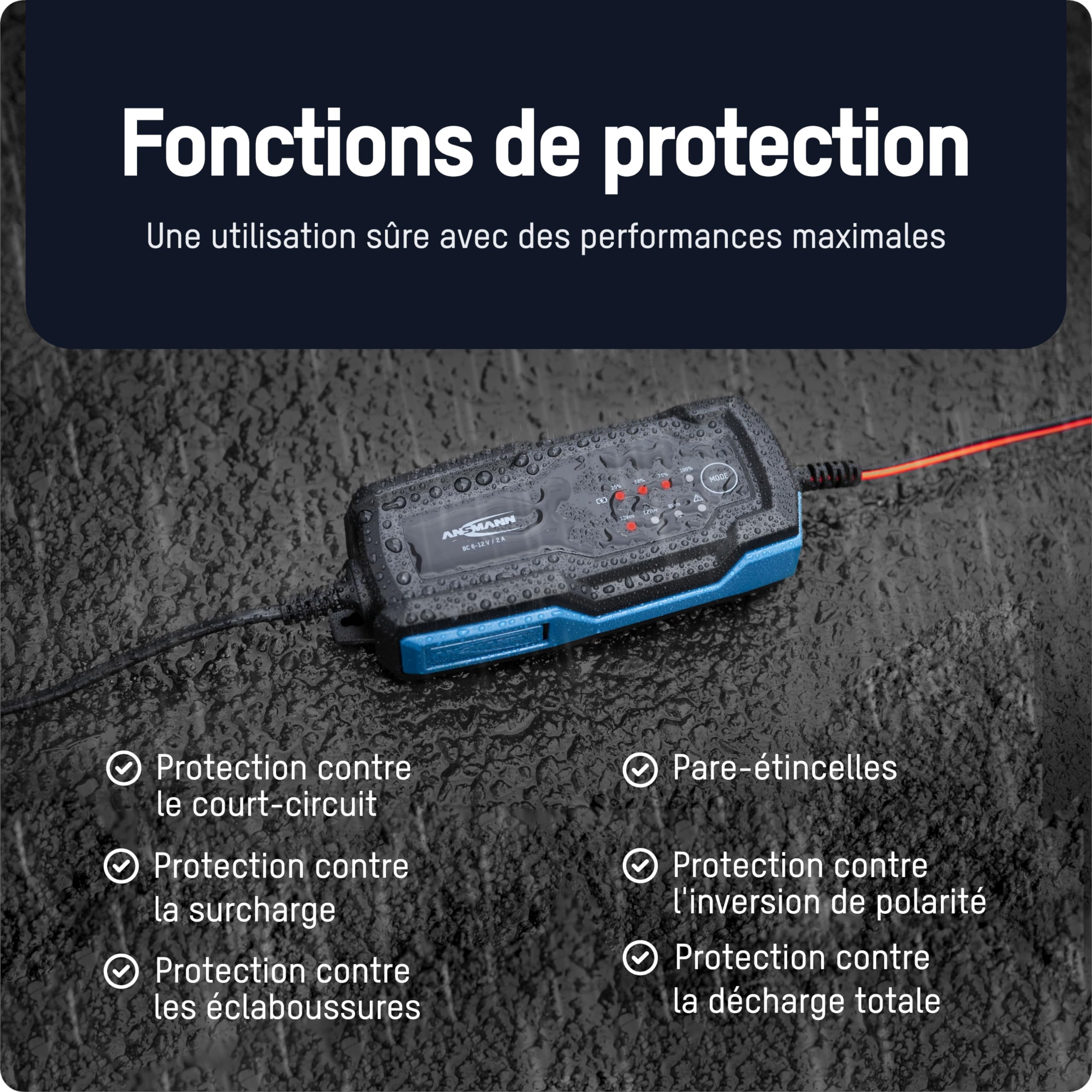 ANSMANN Chargeur Intelligent à 10 étapes 6V 12V / 10A avec écran LCD pour Batteries Plomb-Acide, Plomb-Gel et Plomb-Lies, Ainsi Que Batteries 12V LiFePo4 pour Voiture, Moto et camionnette