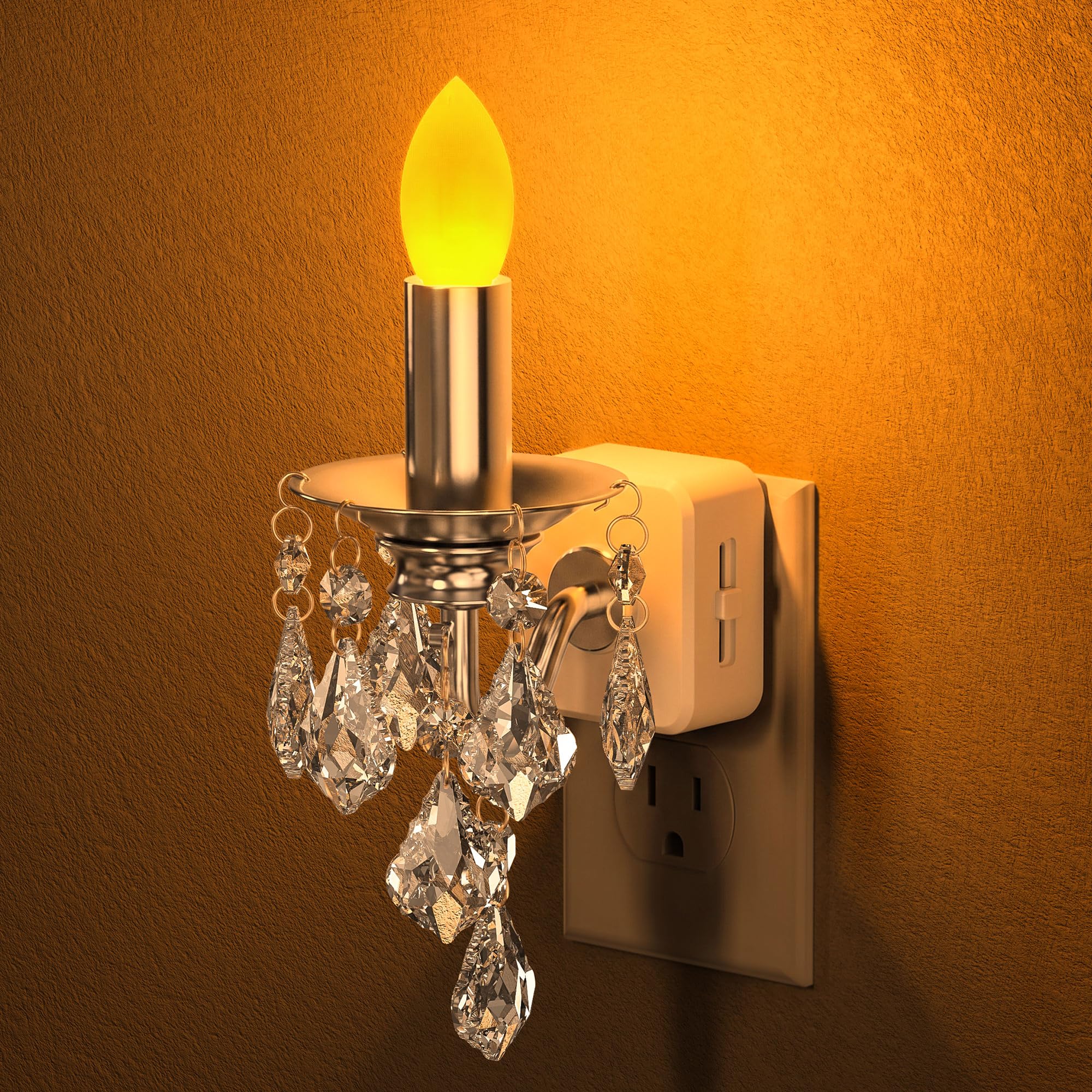 Briignite Chandelier Night Lights Plug into Wall,Dusk to Dawn Sensor,Amber