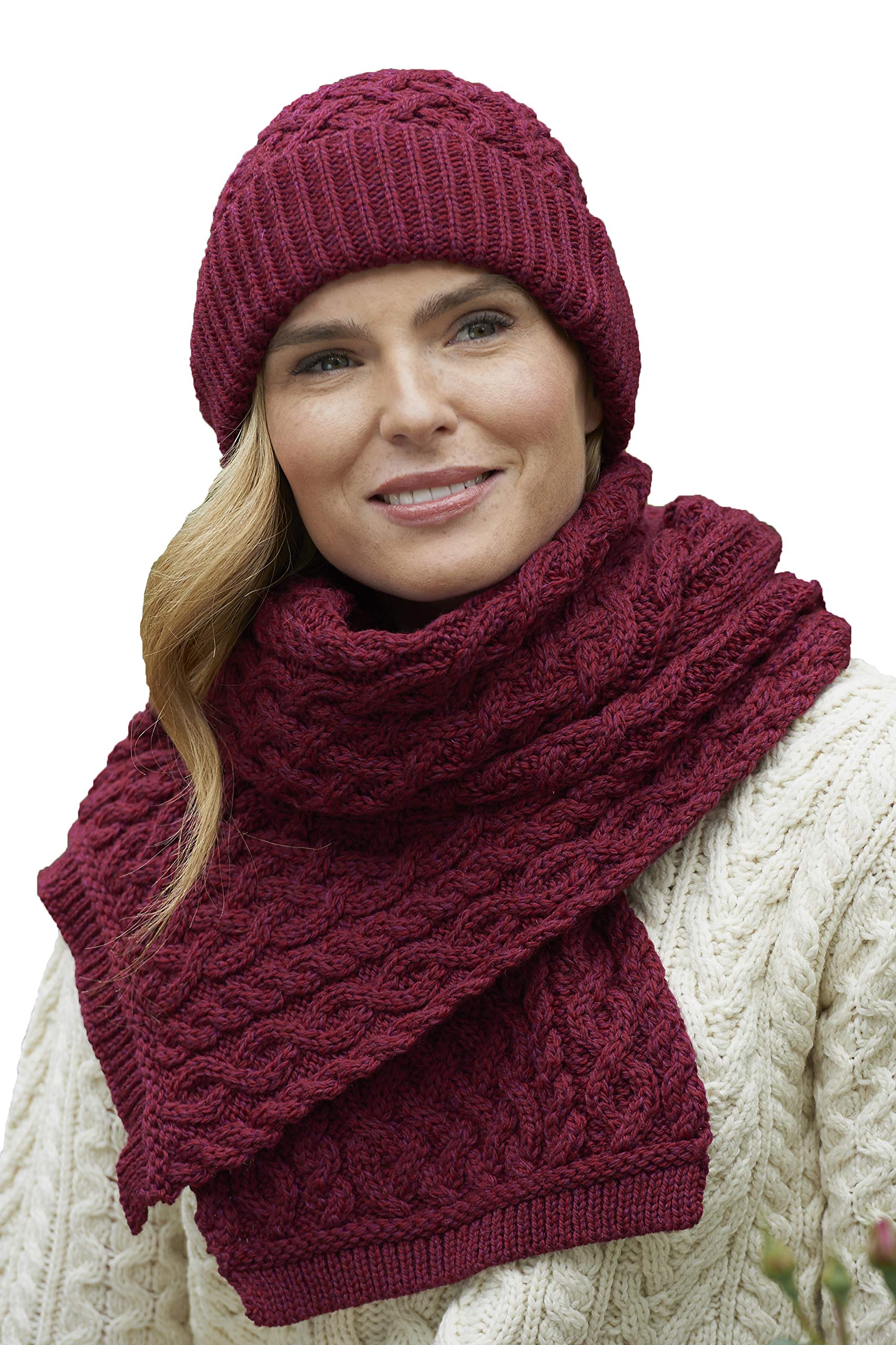 Aran CraftsIrish Soft Cable Knitted Trellis Pattern Scarf (100% Merino Wool)