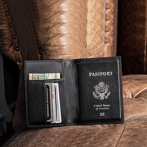 Miniatura 4 de Cartera plegable de piel Polare ORIGINAL con bloqueo RFID para pasaporte de viaje, delgada, para hombres, Negro, Pequeña