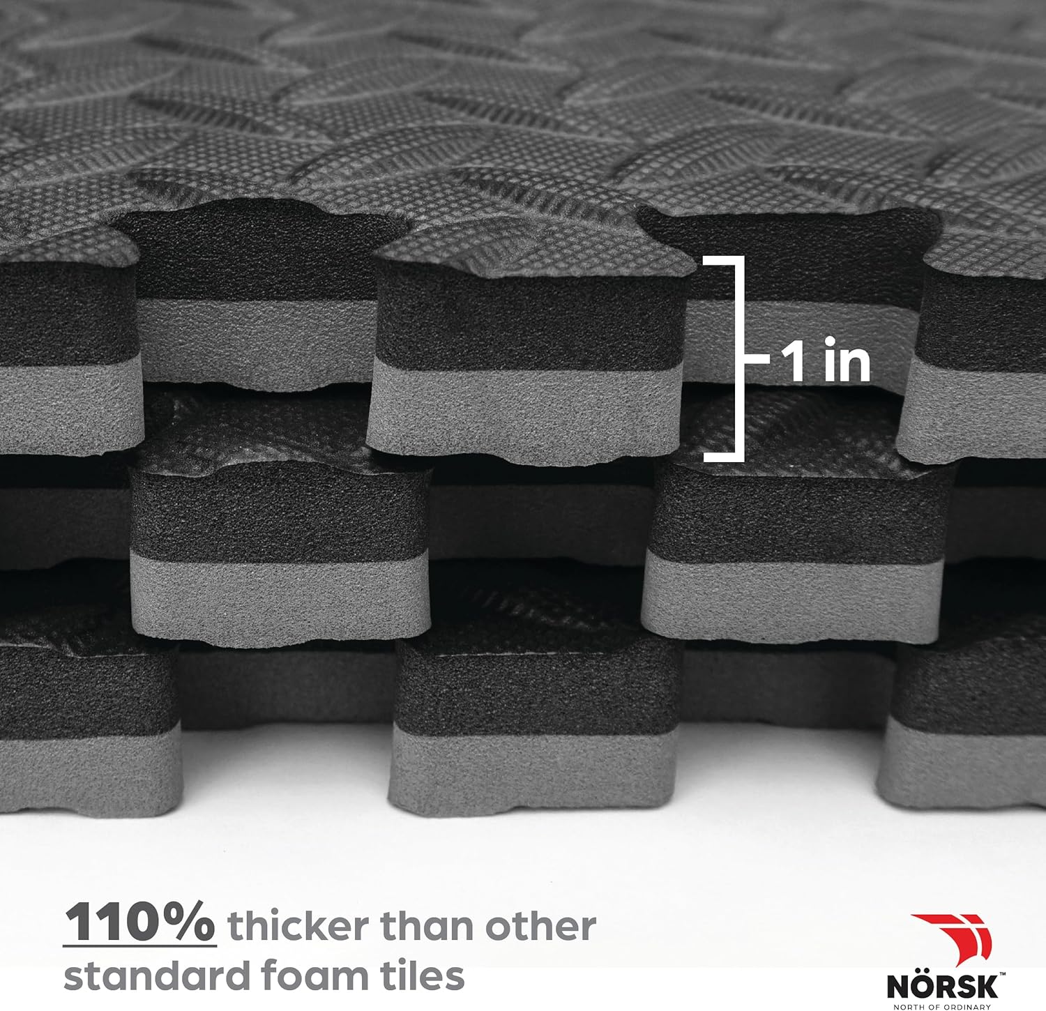 NÖRSK Duräflex Medium-Duty Reversible Interlocking Foam Floor Tiles, Diamond Plate Texture, Black/Blue, 24 X 24 X .47 in., 6-Pack (24 sq. ft.) (Black/Gray, 1.0" Thick)