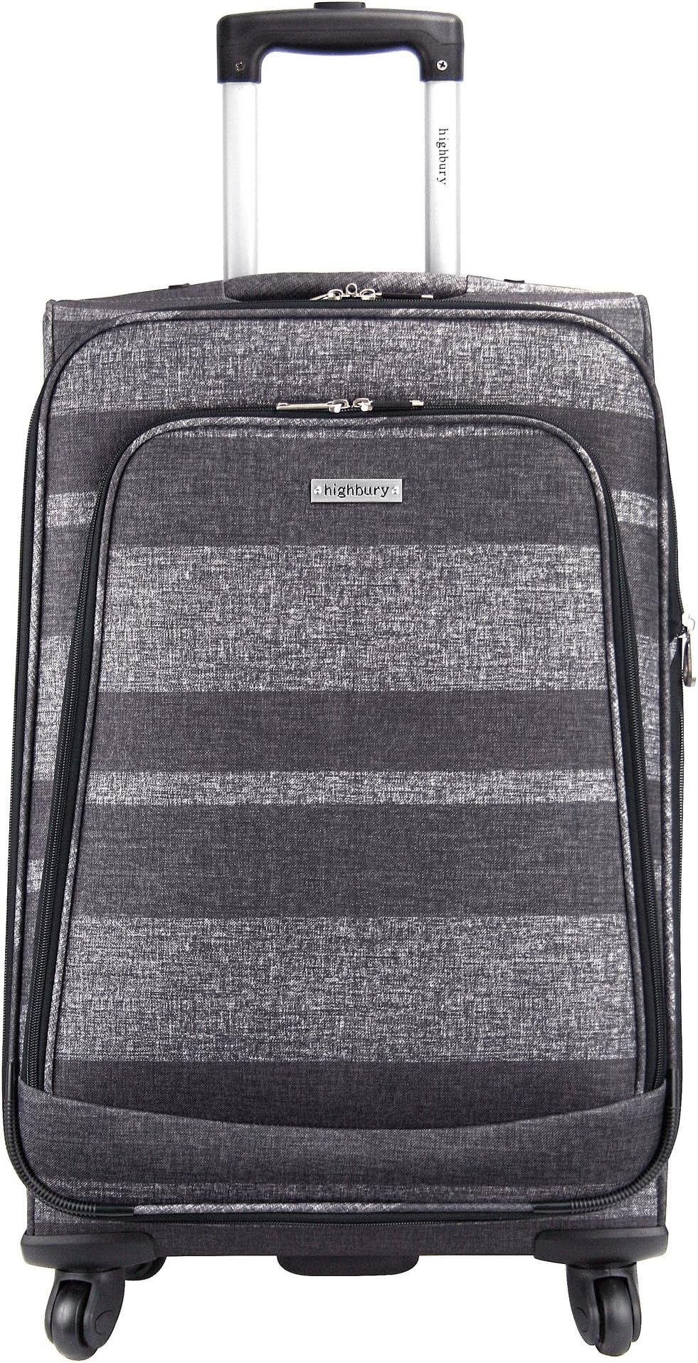 HIGHBURY - 4 Spinner Wheel Suitcase Trolley Case -24INCH Grey Stripe Design (Medium Case)