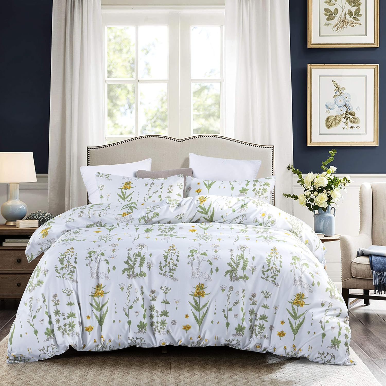 GETIANN Floral Duvet Cover Set King Comforter Cover Set Spring Plant Printed 1 Comforter Cover 90"x104" with 2 Pillow Shams Soft 3 Pieces Bedding Set