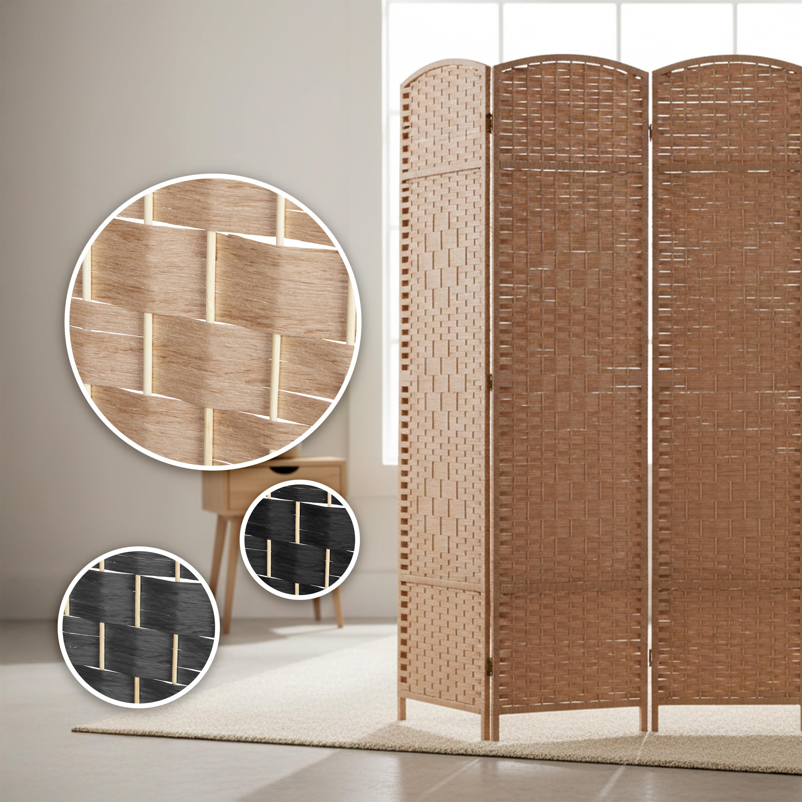 Relaxdays Paravent intérieur 3 Parties, HxL 170 x 120 cm, Pliable, Bois & Corde Papier, Naturel, séparateur de pièce