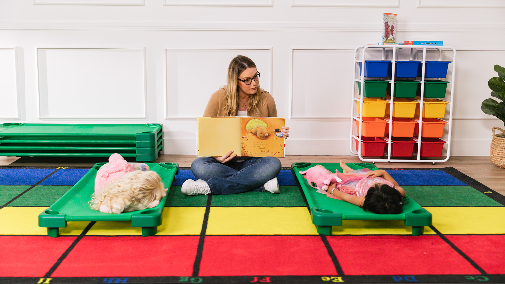 Image of ECR4Kids Stackable Kiddie Cot, Ready-to-Assemble, Standard Size, Classroom Furniture, Green, 6-Pack