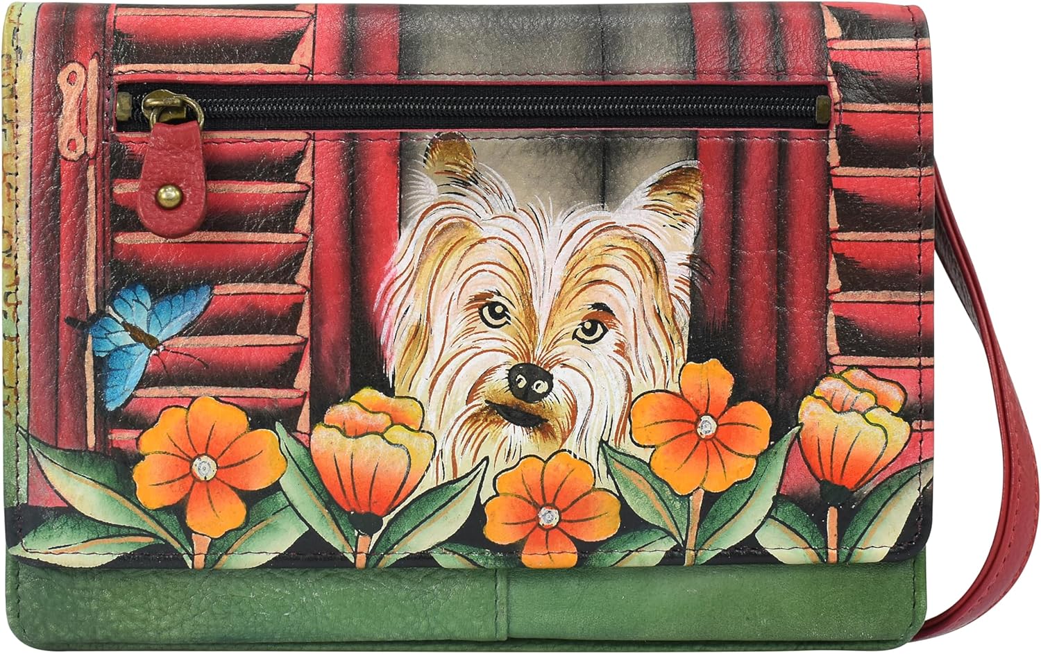 Anna by Anuschka Women’s Hand-Painted Genuine Leather Organizer Wallet On a String